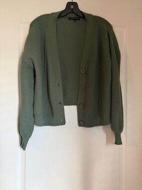 Lovellie Olive Waffle Cropped Cardigan Size Large